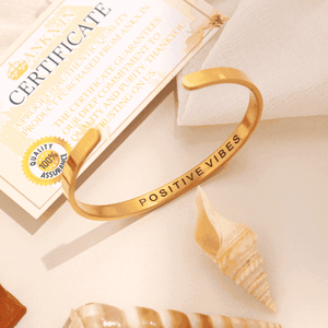 Customized name chain online India with Positive Vibes engraving in gold finish