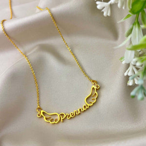 Gold Plated Custom Name Necklace India with Wing Design Personalized for Unique Style