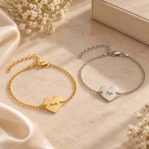 Personalized heart name bracelet in gold and silver with customizable names for a unique gift