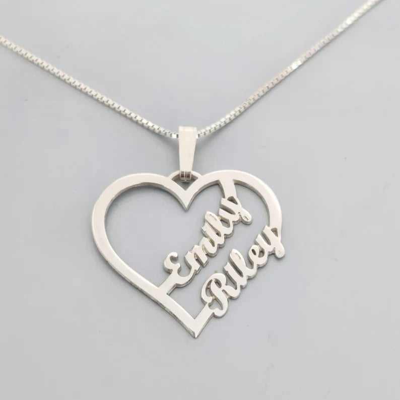 Heart Couple Name Necklace Heart Style Silver 925