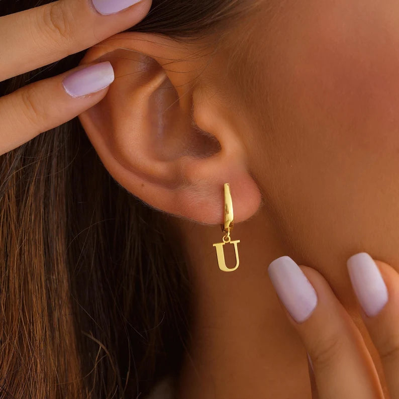 Small initial letter earring set