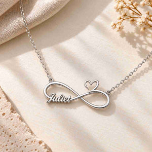 Ankx.in Infinity Name Necklace in Silver with the name Juliet and heart design