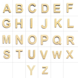 Wooden alphabet letters arranged in grid representing Initial Letter Necklace Alphabet for customizable jewelry