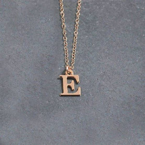 Gold initial letter E necklace pendant on delicate chain from Ankx.in Initial Letter Necklace Alphabet