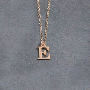 Gold initial letter E necklace pendant on delicate chain from Ankx.in Initial Letter Necklace Alphabet