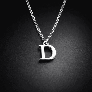 Silver Initial Letter Necklace Alphabet D Pendant with Delicate Chain on Black Background