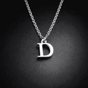 Silver Initial Letter Necklace Alphabet D Pendant with Delicate Chain on Black Background