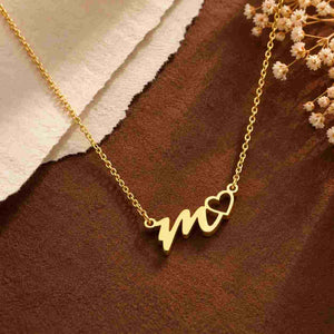 Initial Necklace for Her in Gold with Personalized Letter m and Heart Design