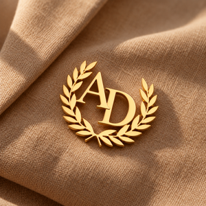 Ankx.in Monogram Lapel Pin with initials AD in gold finish, featuring a laurel design