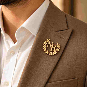 Personalized Monogram Lapel Pin in Gold featuring initials NBR for formal attire enhancement