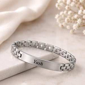 Personalised silver chain name bracelet engraved with Yash custom jewellery gift for men and women