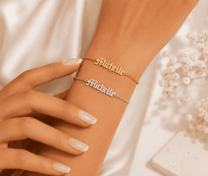 Custom Name Bracelet in Gold and Silver for Women – Personalised Name Jewellery on Hand Model