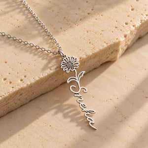 Personalized Flower Name Necklace in Silver featuring the name Sneha with floral design