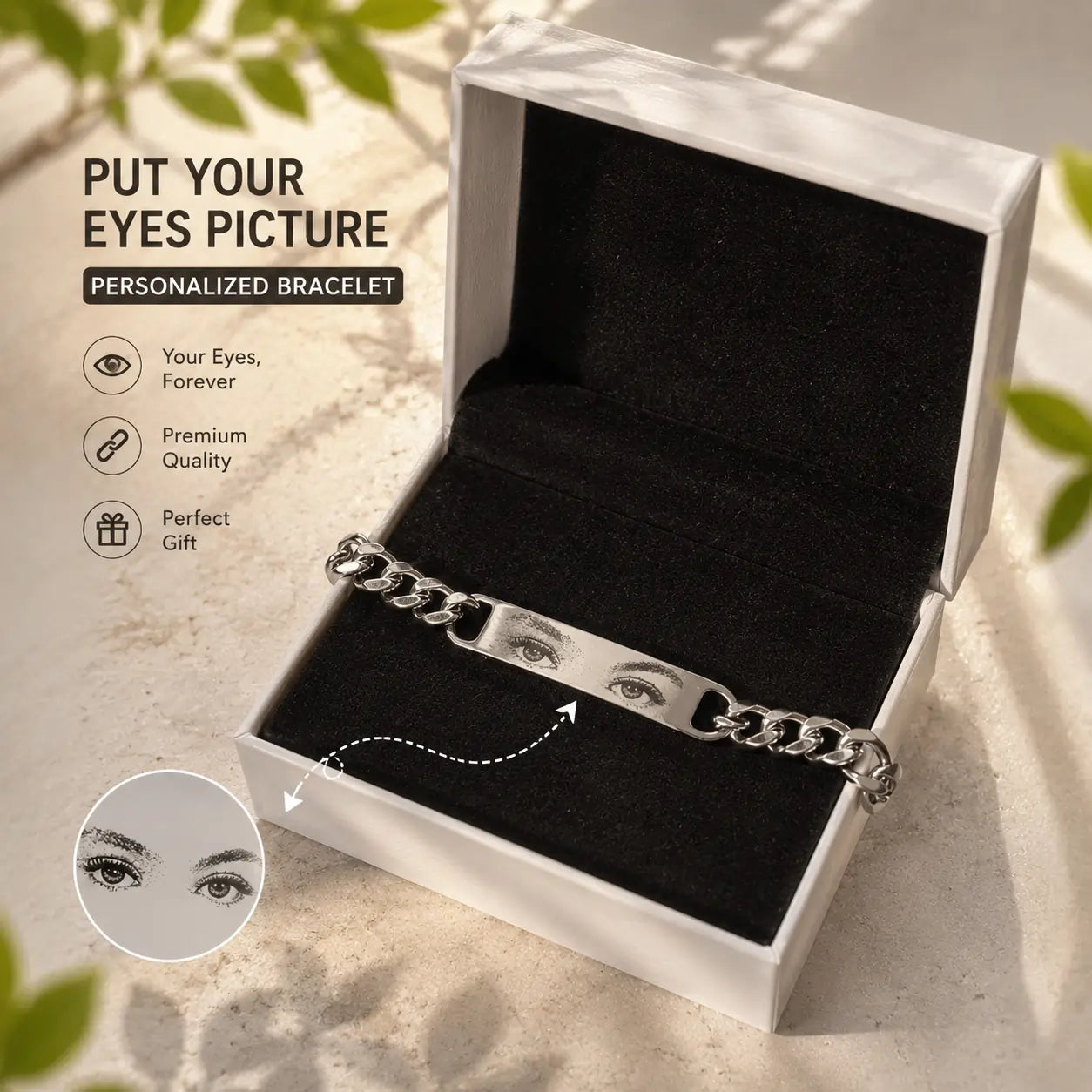 personalised photo bracelet put your eyes picture engraved silver gift