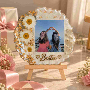 Personalized Resin Photo Frame with daisies, 'Bestie' engraving, and colorful floral design
