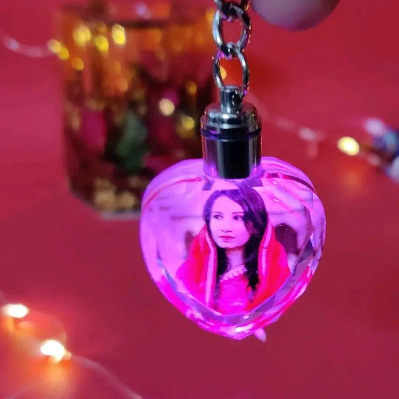 Personalized Crystal Photo Portrait Keychain with light LED