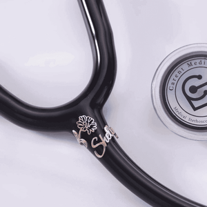 Personalized stethoscope name tag with floral design, perfect for medical professionals