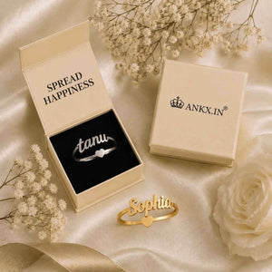 Urdu name ring gold and silver with gift box packaging, custom name ring gift for girlfriend by Ankx.in