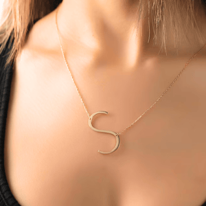Custom Alphabet Necklace Large gold letter S pendant on delicate chain by Ankx.in