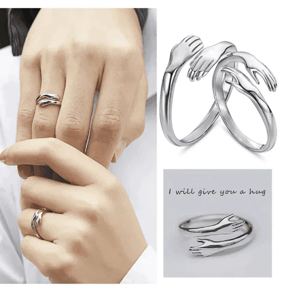 Silver hug ring for couples displayed as a bulk shaadi ke gift option