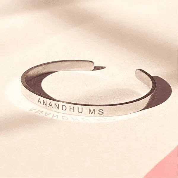 Silver personalised name bracelet engraved with custom name for men