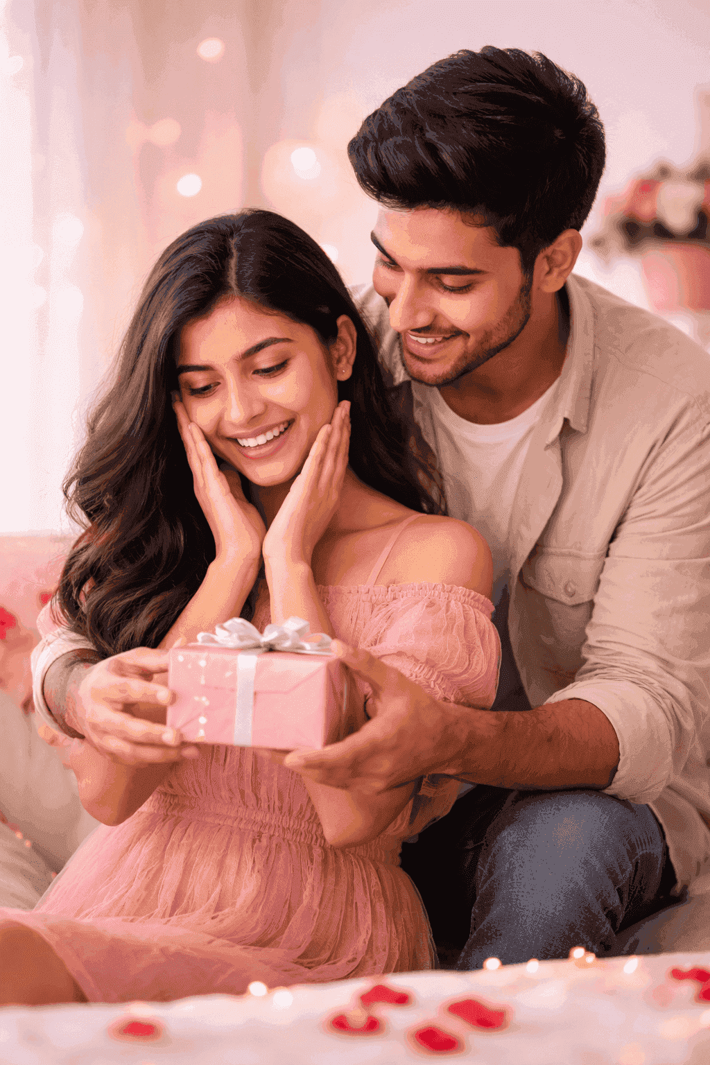 Romantic gift for girlfriend in India with personalized surprise and couple moment