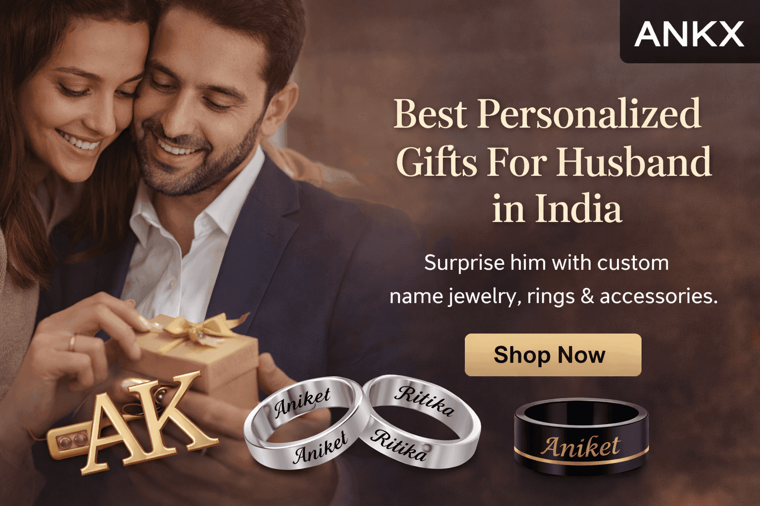 Best personalized gifts for husband in India featuring custom name rings and accessories by ANKX