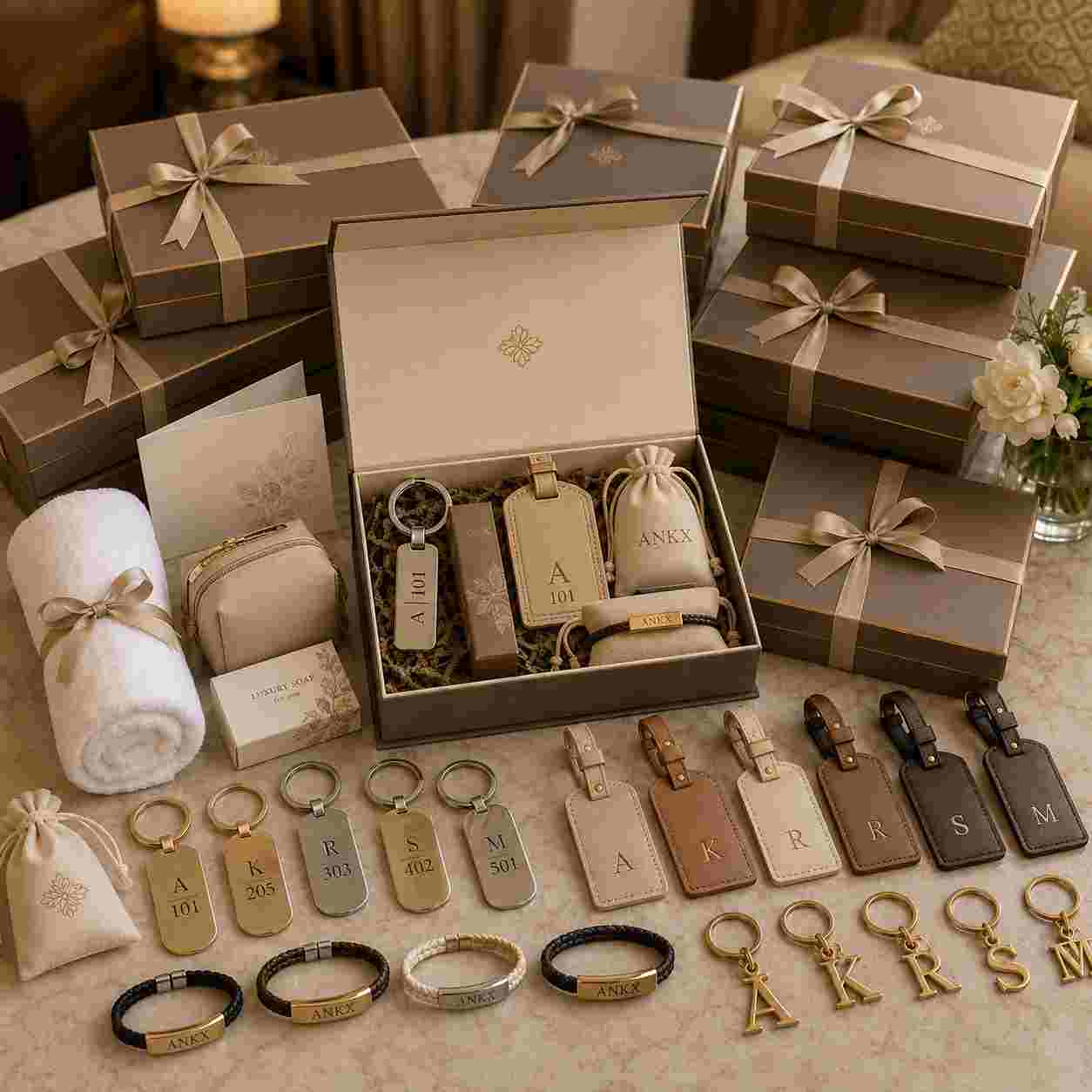 hotel welcome kit , custom gifts, ankx , bulk order, keychains, chains, personalised, gifts for hotel