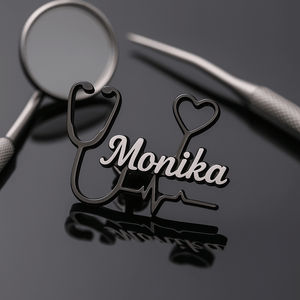 Black custom name nurse brooch – stethoscope badge pin for medical professionals
