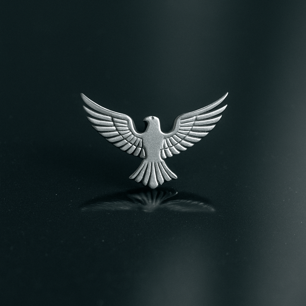 Silver eagle brooch for men – premium winged bird lapel pin with reflection