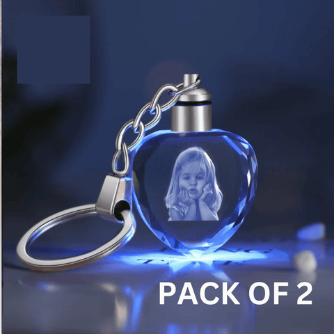 ( PACK OF 2 ) Personalized 3D Crystal Photo Portrait Keychain with light LED