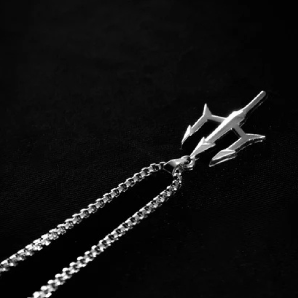 Shiva Trishul pendant necklace in silver with a stylish chain design for spiritual elegance
