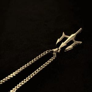 Shiva Trishul pendant necklace in silver tone with intricate design and chain for stylish wear