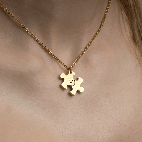 Puzzle Custom Couple Name Necklace Alphabet Letter