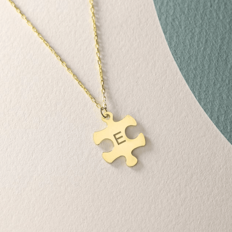 Puzzle Custom Couple Name Necklace Alphabet Letter