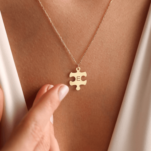 Puzzle Custom Couple Name Necklace Alphabet Letter