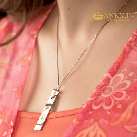 Combo Pack of 2 - Photo necklace with name engraved + Free gift Ankx gift Silver