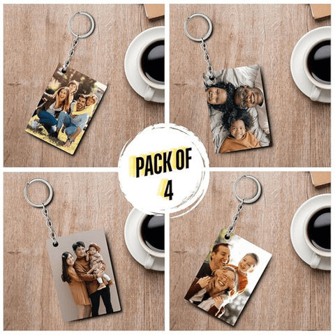 Photo Keychain MDF Wooden (Pack Of 4) Car, Bike, Home keyring