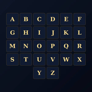 Gold alphabet brooch pin letter selection chart from A to Z