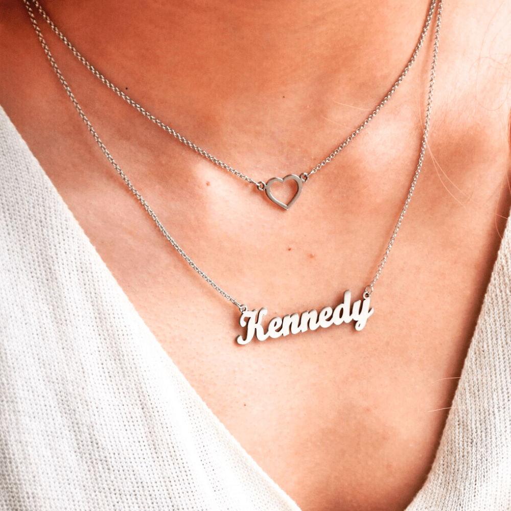 Ankx dual name necklace personalized with the name Kennedy in elegant silver plating