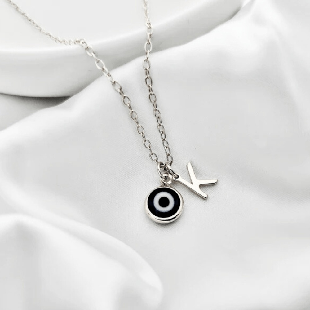 Sterling Silver Evil Eye Pendant Necklace with Charm on a Delicate Chain