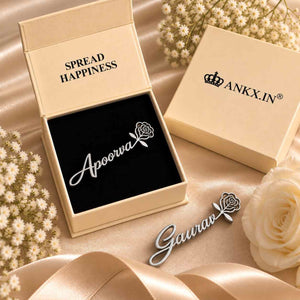 Personalized Name Necklace for Apoorva and Gaurav in Silver with Flower Design in Elegant Gift Box