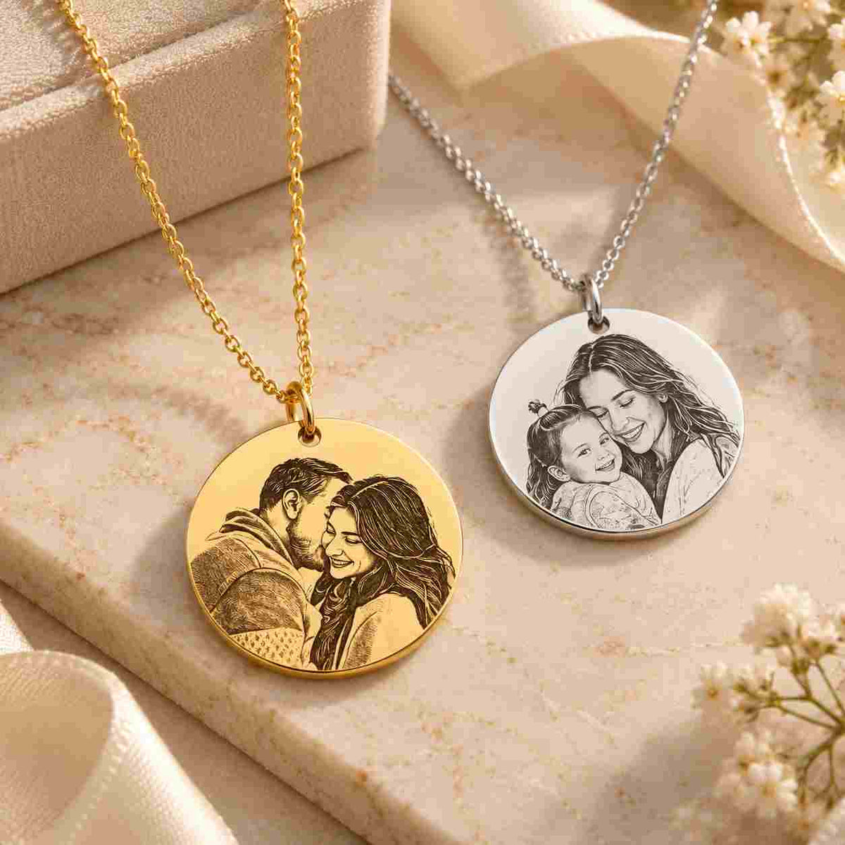 Custom Necklace For Her with Personalized Photo Pendant in Gold and Silver Finish