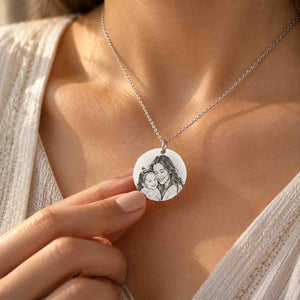 Custom Necklace For Her featuring a silver pendant with a personalized photo engraving