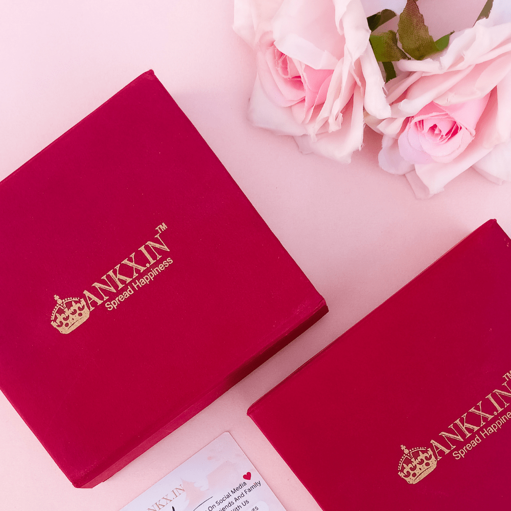 Personalised Name Jewellery Gift necklace in red Ankx.in box with pink roses background
