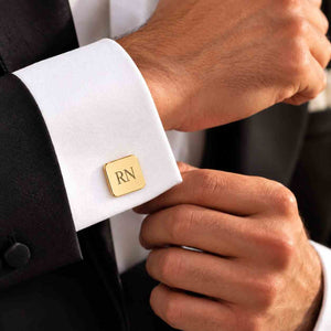 Personalized Gold Initials Cufflinks for Mens with RN Monogram and Classic Finish