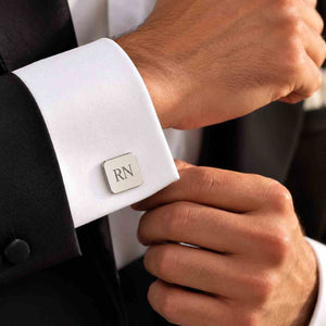 Personalized silver cufflinks for mens with initials RN, perfect for formal occasions