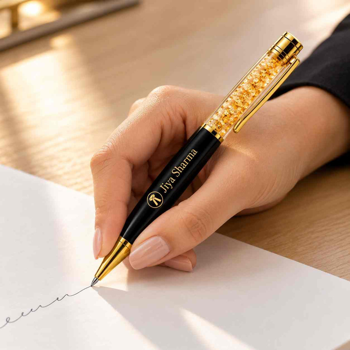 Custom Advocate Pen with Black Matte Finish and Gold Accents, personalized with the name Jiyas Sharma