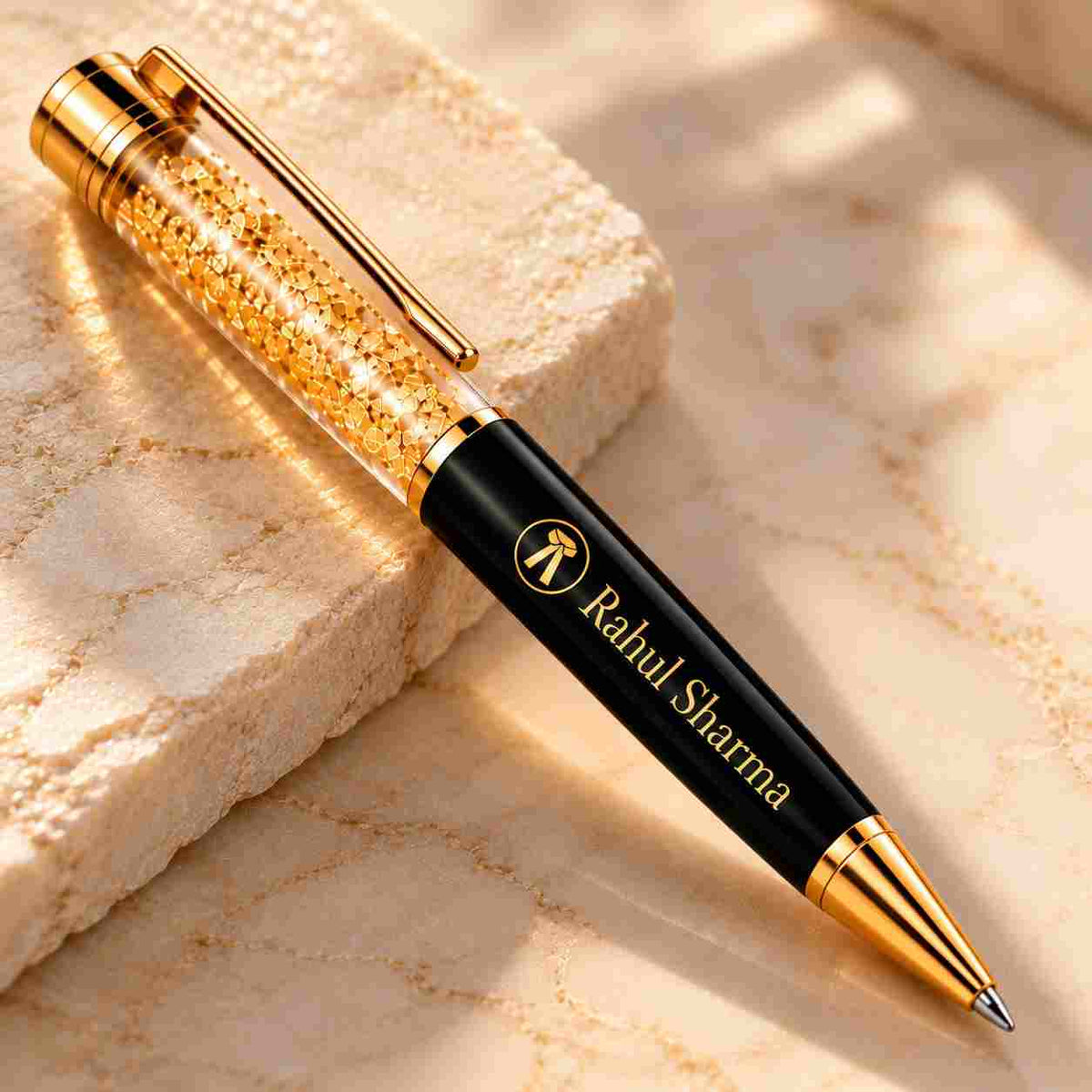 Personalized gold and black Custom Advocate Pen with engraved name Rahul Sharma for a professional touch