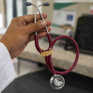 CUSTOM DOCTOR PIN on a burgundy stethoscope with personalized name Dr. Namita Rane